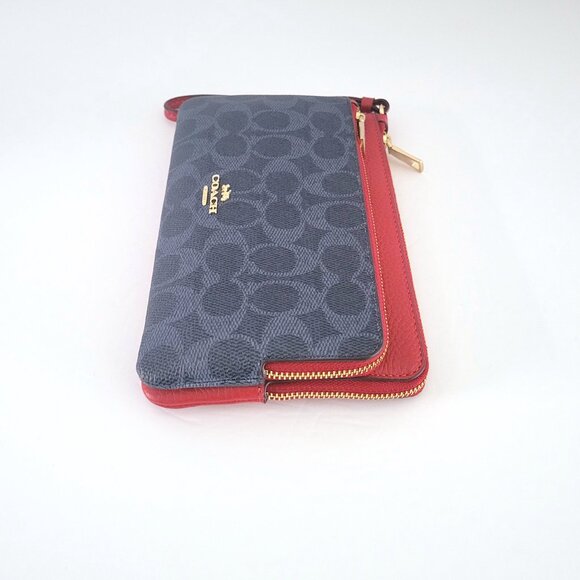 Coach CX161 Double Zip Wallet Signature Canvas Wristlet Denim Bold Red Clutch - Picture 5 of 8